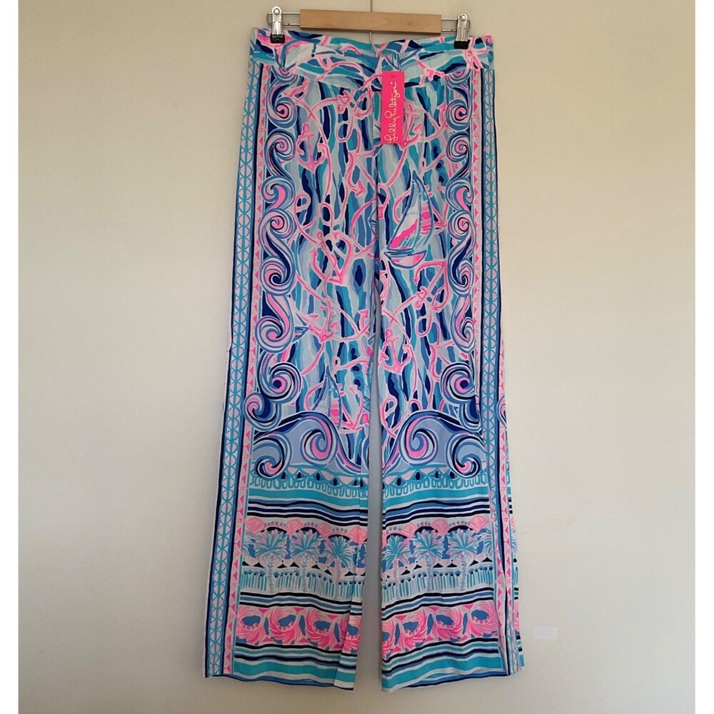 Lilly Pulitzer Bal Harbour Palazzo Pant Sz S Skim Blue Reel Nauti Engineered NWT